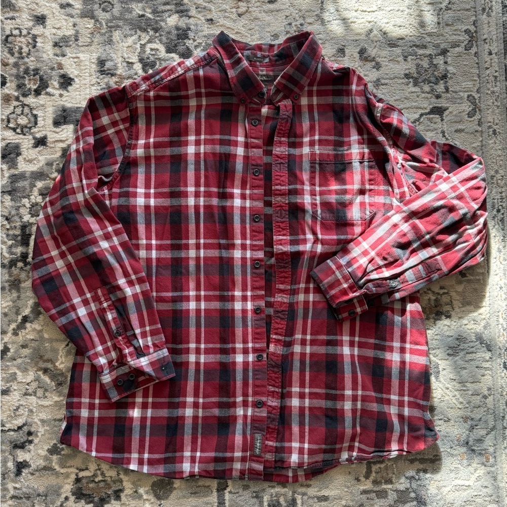 Eddie Bauer Men’s Flannel Shirt, Black & Red Plaid, Relaxed Fit 3XLT Nice!